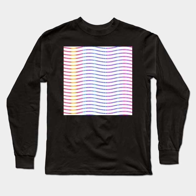 Wavy Lines Rainbow on White Repeat 5748 Long Sleeve T-Shirt by ArtticArlo